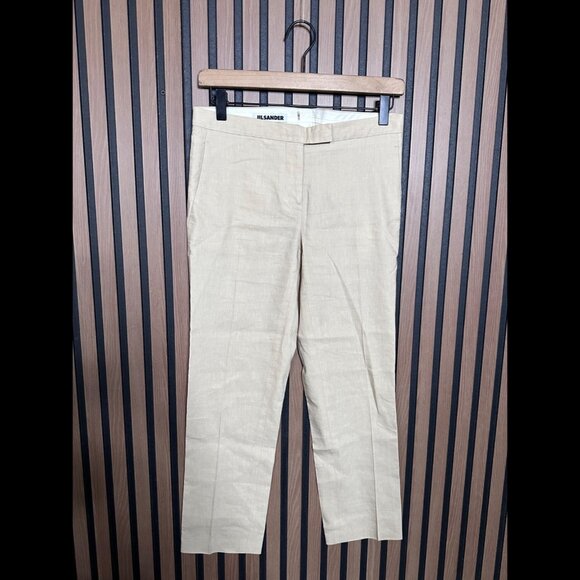 Jil Sander Trousers 34/US 28 Womens Beige Linen Wool Oatmeal Stretch Dress Pants - Picture 1 of 8